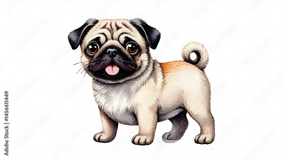 Obraz premium A Pug Dog puppy vector illustration in watercolor painting splash. 