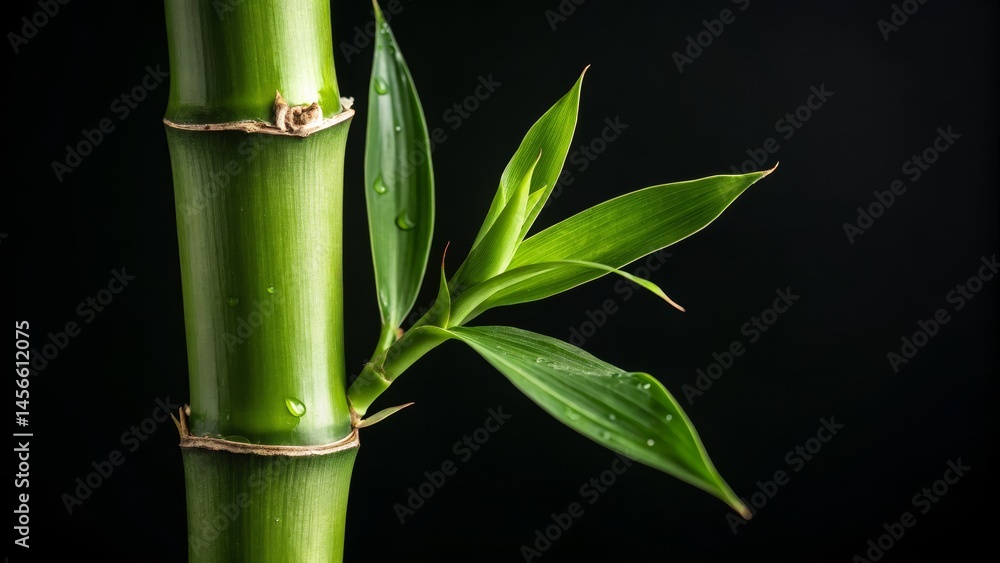 Obraz premium Close-up Bamboo Shoot Green Stem, Dew Drops, Nature, Bamboo, Plant, Growth , Zen