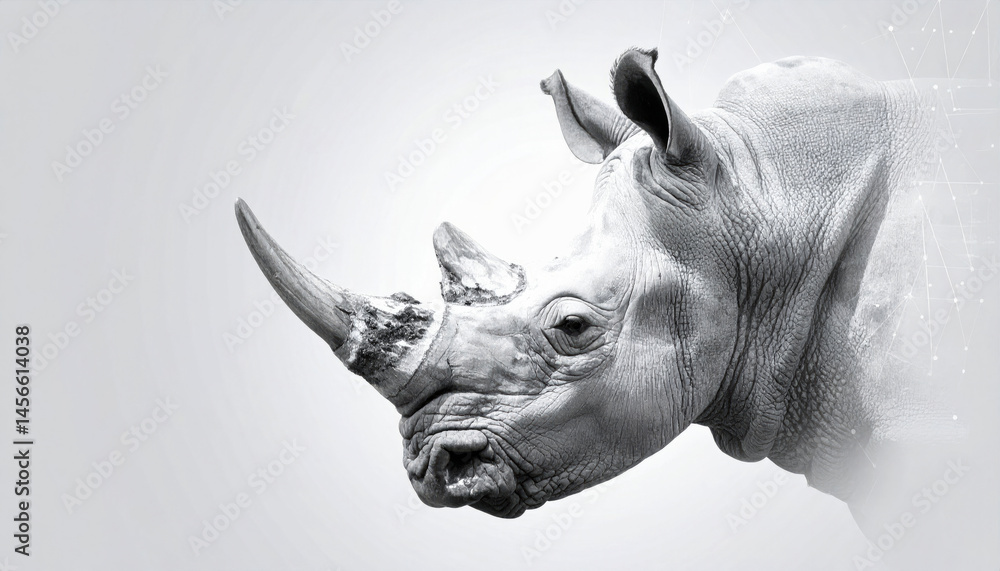Obraz premium Monochrome Rhino Portrait Against a White Background