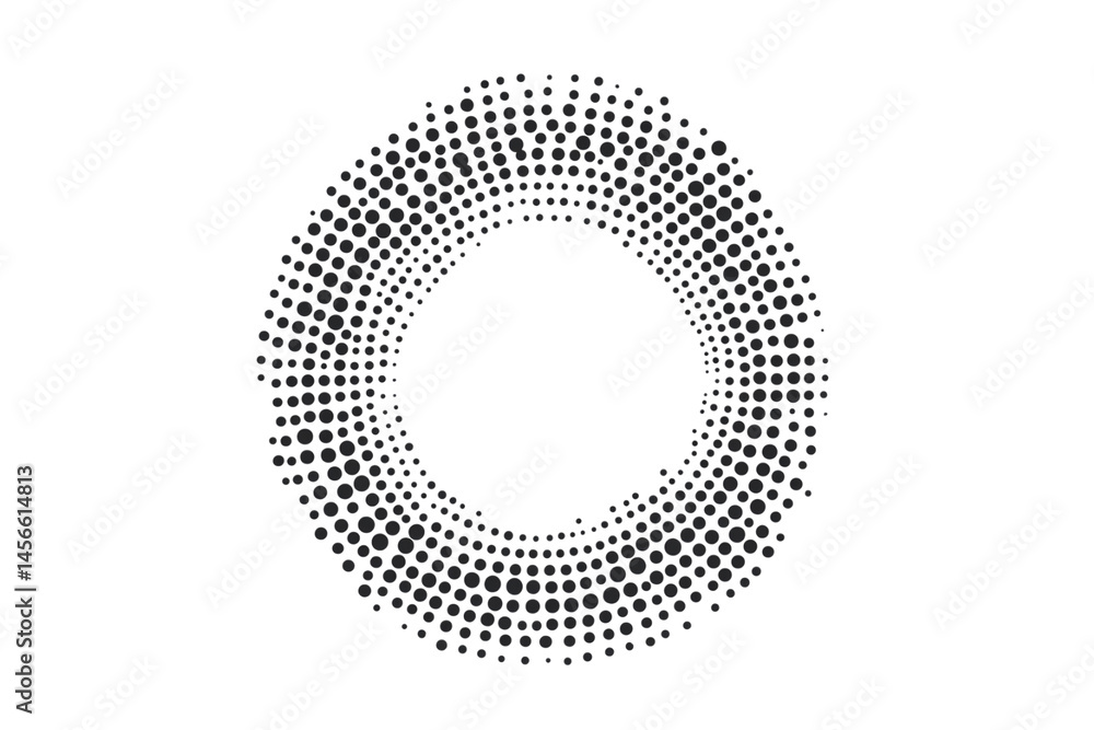 Hypnotic black and white circular pattern of scattered dots, radiating out from a central void, isolated on a transparent background Hypnotic black and white circular pattern of scattered dots, radiating out from a central void, isolated on a transparent background