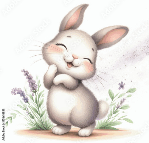  Laughing Lagomorph Hues rabbit laughs and is happy isolated watercolor vector illustration svg