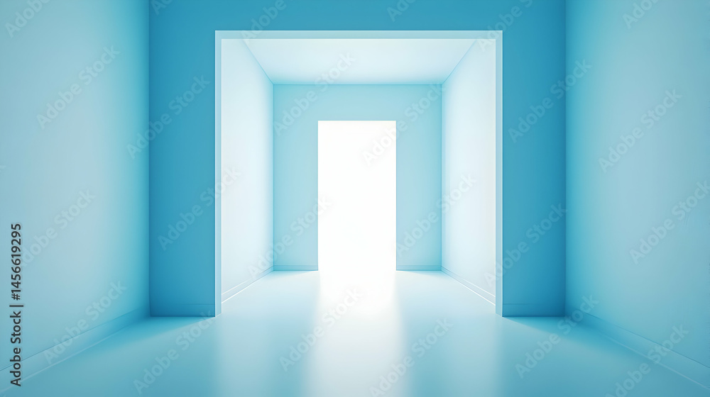 Light Blue Empty Hallway With Bright Light Light Blue Empty Hallway With Bright Light