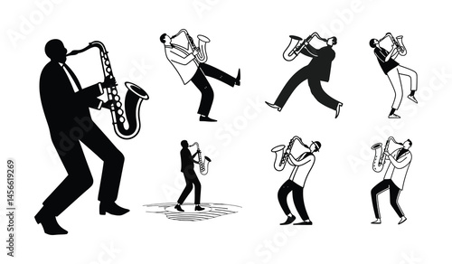 Saxophone player vector illustration, saxophone silhouette design.