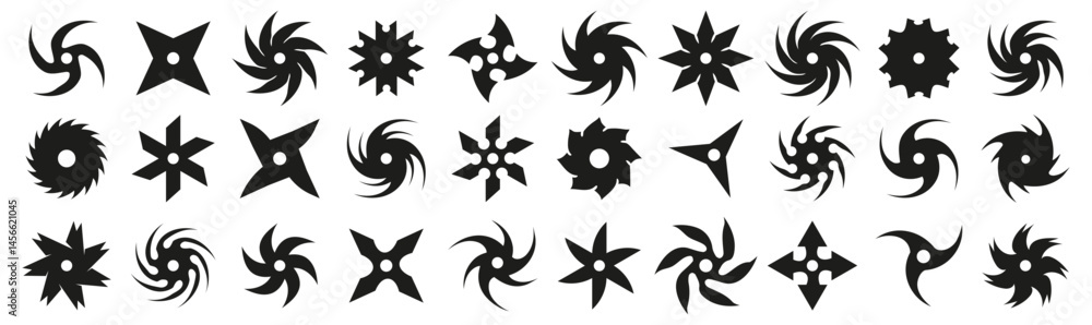 Obraz premium Ninja shuriken icon collection in black. Vector illustration