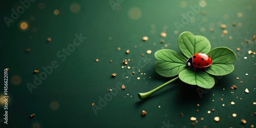 Glücksbringer Marienkäfer auf Kleeblatt mit goldenen Akzenten