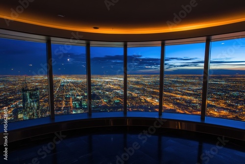 Chicago city skyline view from high rise building at night cityscape lights from observation deck
