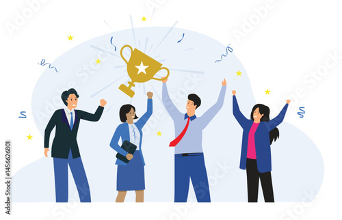 business team success illustration group happy diverse people business suit cup manager background achievement cheerful colleague company