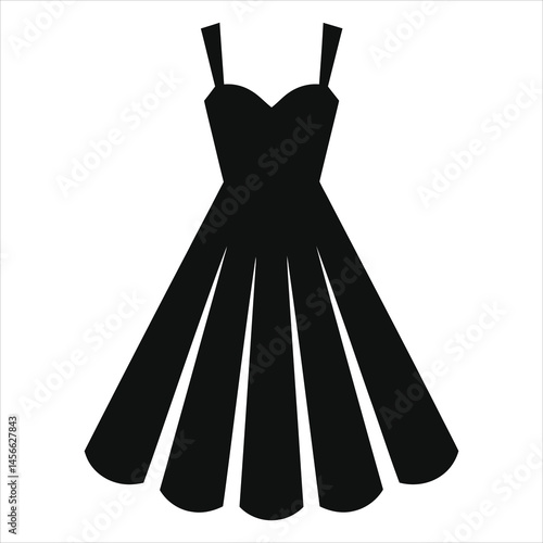 Elegant Black Sleeveless Dress Vector Silhouette/A simple, elegant silhouette of a black sleeveless dress on a plain white background.