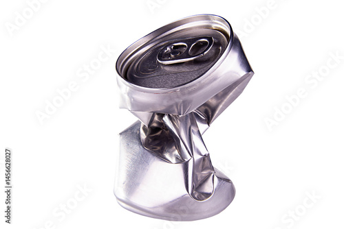 crumpled empty blank soda can isolated on white, transparent background. png image