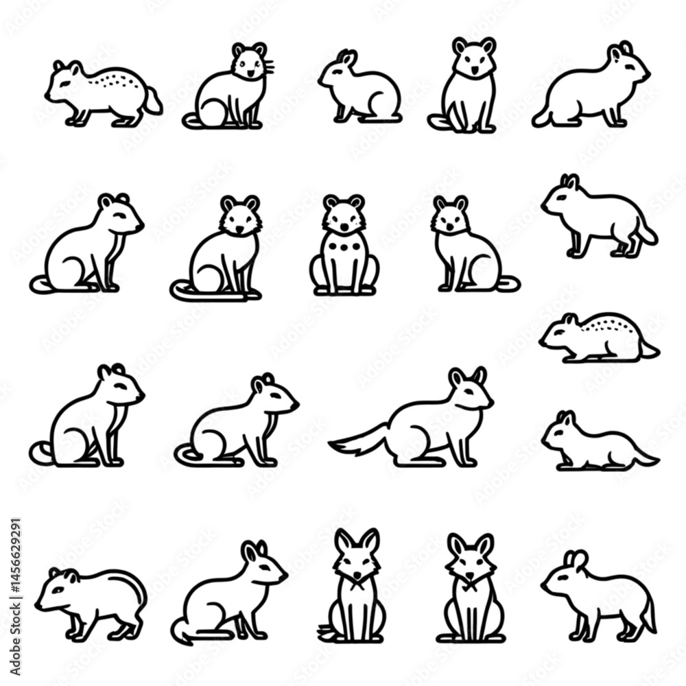 Fototapeta premium 小動物とキツネのアイコン集｜Small Mammals and Fox Icon Collection