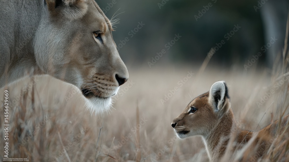 Fototapeta premium lion with baby in safari park