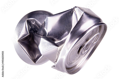 crumpled empty blank soda can isolated on white, transparent background. png image