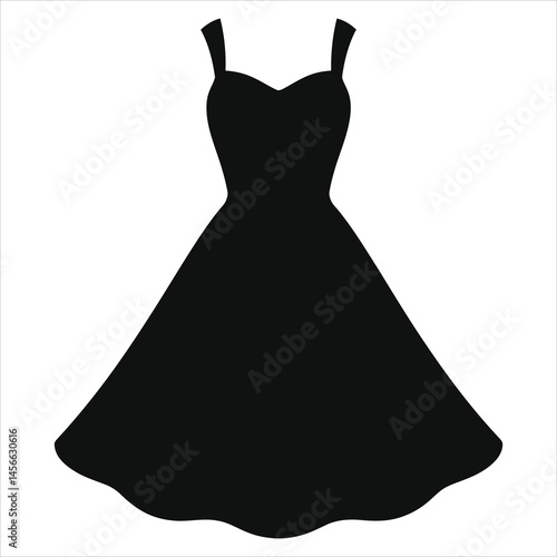 Stylish Black Dress Vector Silhouette Against a White Background.