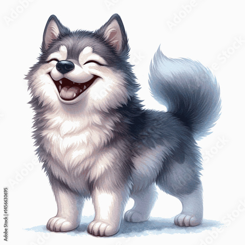 Playful Twilight Hues siberian husky laughs and is happy isolated watercolor vector illustration svg