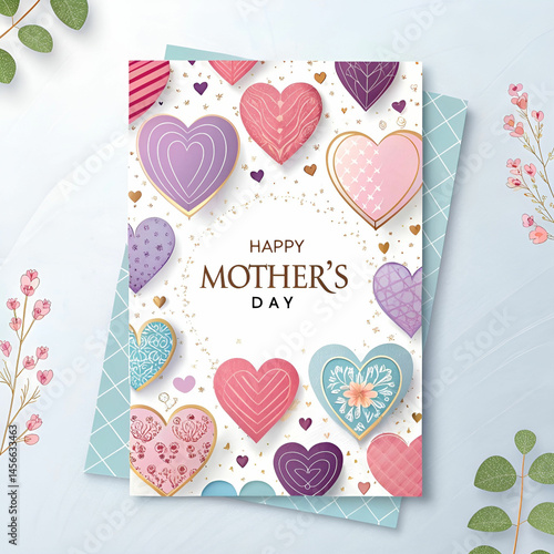 happy mothers day hearts celebration card design