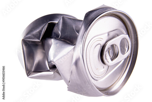 crumpled empty blank soda can isolated on white, transparent background. png image