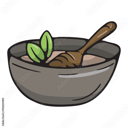 Mortar and pestle for making SPA mixtures. Accessories for massage and oriental medicine. Vector illustration for sticker, print, icon. Image isolated on white background