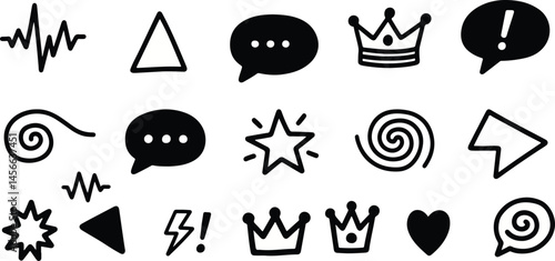 Outline Vector of Hand-Drawn Design Elements and Doodle, doodle, hand drawn, design, elements, vector, icon, outline, black, sketch, art, decor, drawing, swirl, flourish