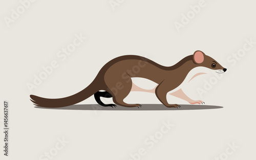 Cartoon Stoat Illustration Cute Weasel Animal Isolated Vector