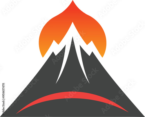 Mountain peak silhouetted against a fiery sunset