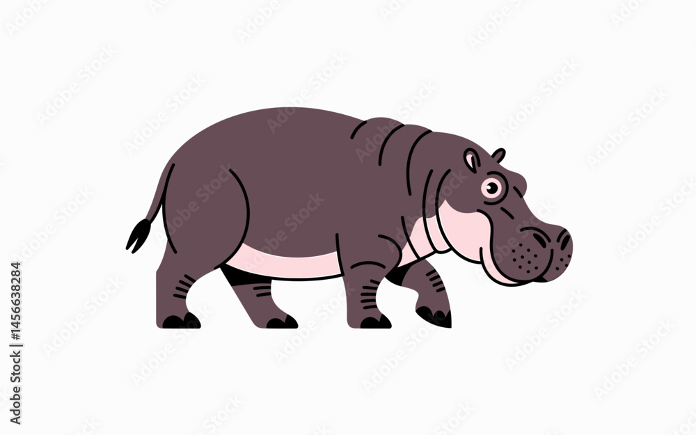 Fototapeta premium Cartoon Hippopotamus Walking Illustration Isolated on White Background