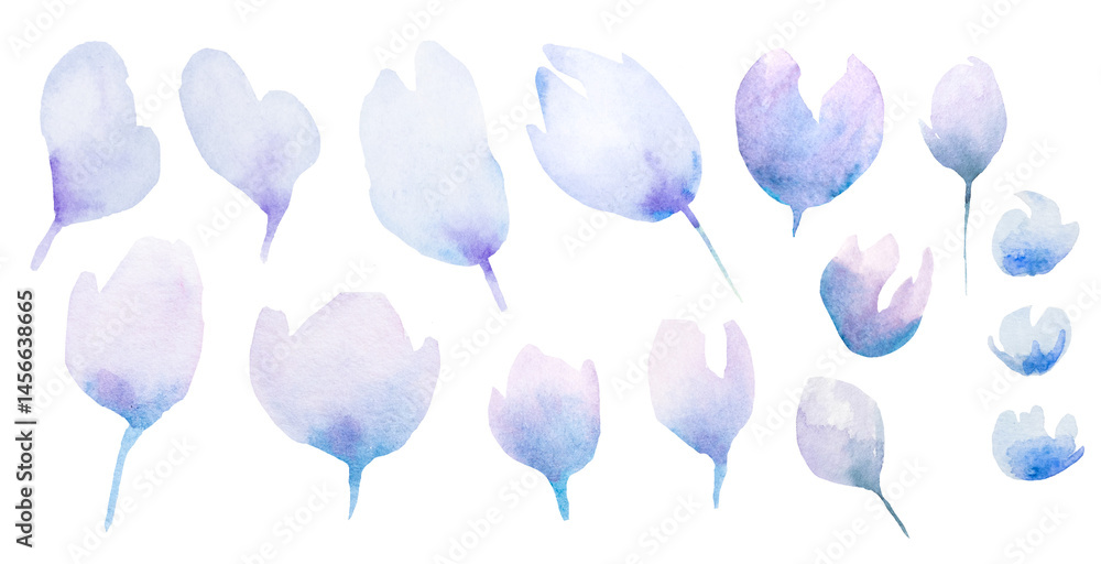 Watercolor light purple wildflowers isolated illustration, romantic floral wedding element