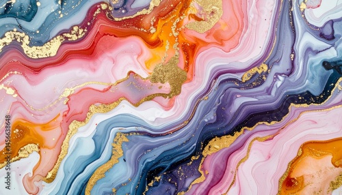Abstract Fluid Art with Vibrant Marbling and Metallic Accents – Smooth Curves, Bold Colors, and Shimmering Textures Creating a Dynamic and Contemporary Artistic Design