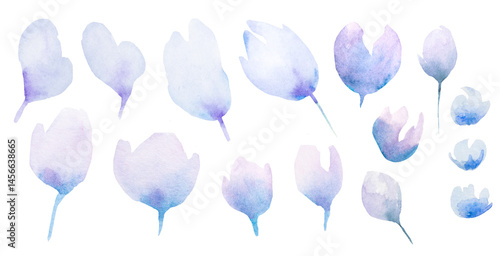 Obraz na płótnie Watercolor light purple wildflowers isolated illustration, romantic floral wedding element w salonie