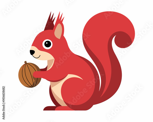 Cartoon Red Squirrel Holding Nut Animal Illustration Cute Style