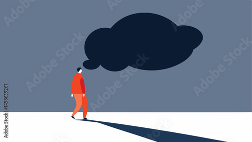 Cloud of Worry A person walking under a large dark cloud labeled stigma showing how societal perceptions overshadow their desire to seek help.