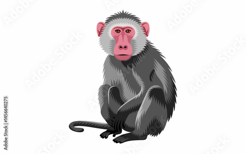 Pixel Art Style Image of Baboon Sitting Isolated On White