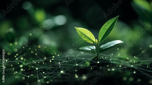 An abstract illustration highlights blockchain's potential to advance sustainability and environmental conservation, featuring a green digital globe and interconnected networks