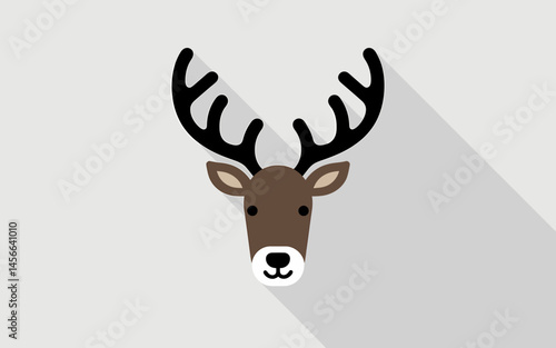 Minimalist Deer Head Illustration with Antlers and Long Shadow