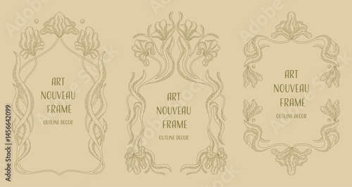Art Nouveau Floral frames, corners, and borders with Iris. Floral design. Vector.