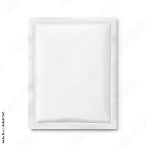 Four side seal sachet bag mockup. Flat lay view. Vector illustration isolated on white background. Can be use for template your design, presentation, promo, ad. EPS10.