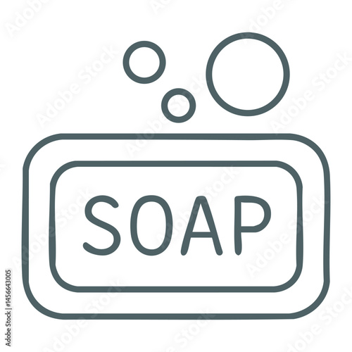 Outlined bar of soap with bubbles in clean vector style.
