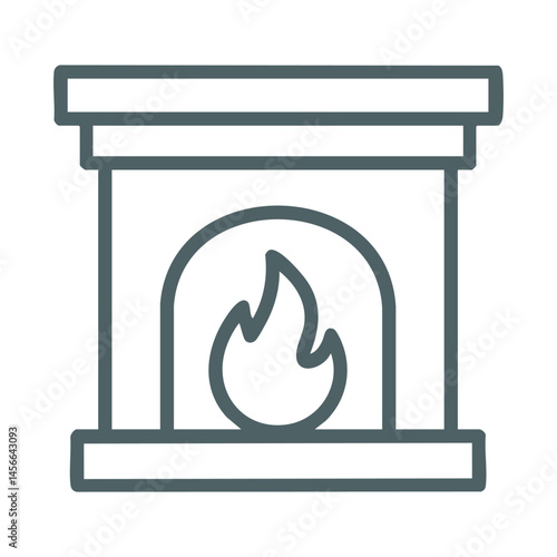 Outlined fireplace with flame in cozy vector design.