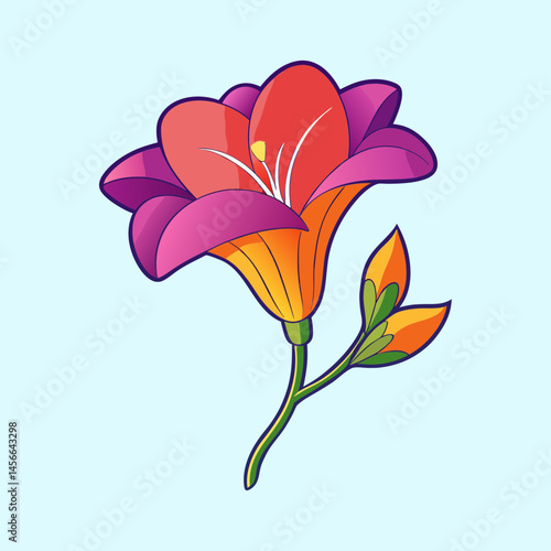 Vibrant Freesia Flower Blossom with Bud Illustration Graphic Design