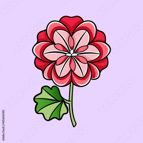 Beautiful Red and Pink Flower with Green Leaf Illustration