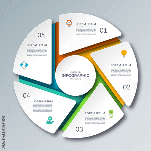 Infographic cycle diagram with 5 steps. Vector circular template that can be used for reports, business analytics, marketing materials, visualizing data, brochures, presentations.