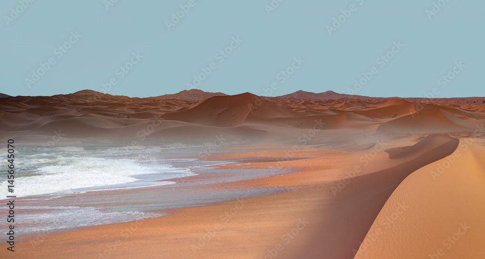 Naklejka premium Sahara desert with Atlantic ocean meets near coast - Morocco, North Africa