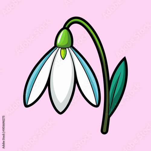 Charming Cartoon Illustration of a Delicate Snowdrop Flower