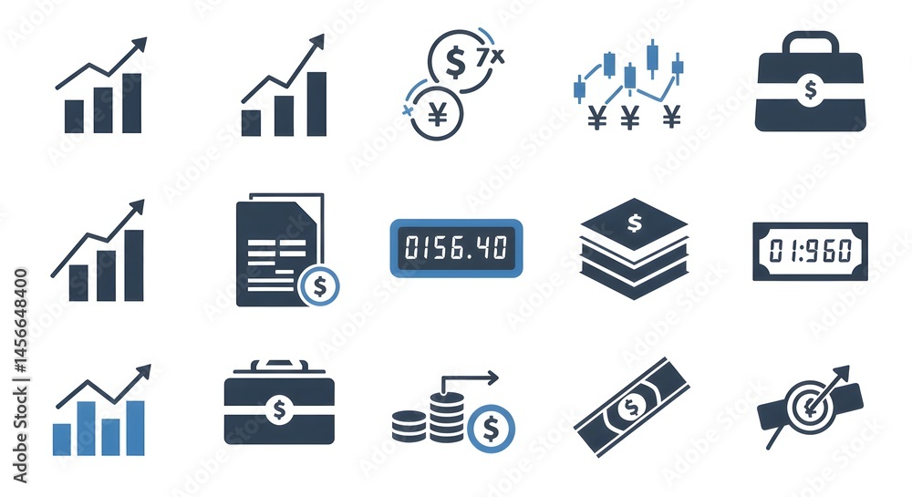 Financial growth and investment strategy icons set Financial growth and investment strategy icons set