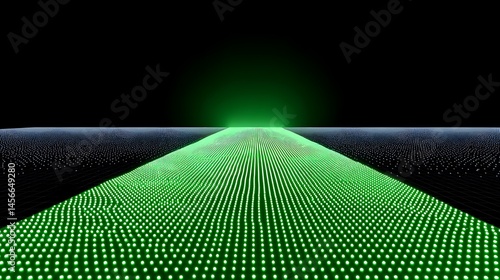 Glowing Green LED Path to Future with Abstract Tech Background.