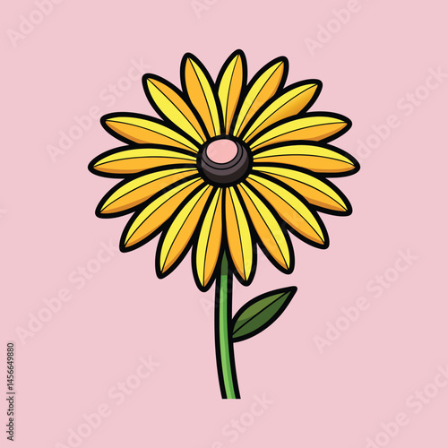 A Vibrant Yellow Daisy Flower with a Pink Center on a Pink Background A Delightful Floral Illustration