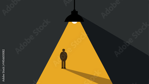 Light Source A bright overhead light shining down onto the suspect casting a dramatic shadow on the wall behind them.