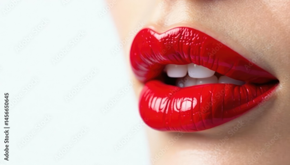 Obraz premium Close-up of vibrant red lipstick on pure white , beauty, beauty product, simple