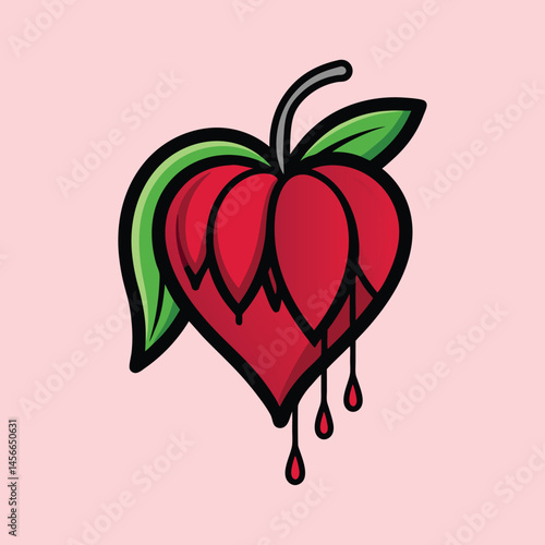 Bleeding Heart Fruit Design Illustration Graphic Art Romantic Love Valentine Gothic Tattoo