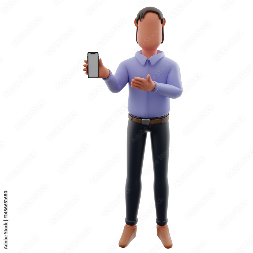 Businessman showing smartphone screen 3d illustration Businessman showing smartphone screen 3d illustration
