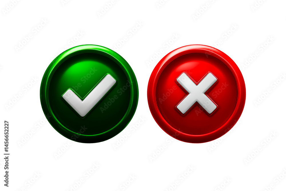 Obraz premium Check mark and cross symbol icons on transparent background
